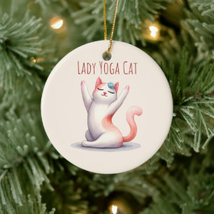 Cat Yoga Pose - Lady Yoga Cat Ceramic Ornament
