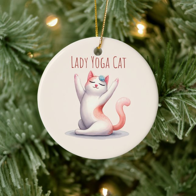 Cat Yoga Pose - Lady Yoga Cat Ceramic Ornament (Tree)