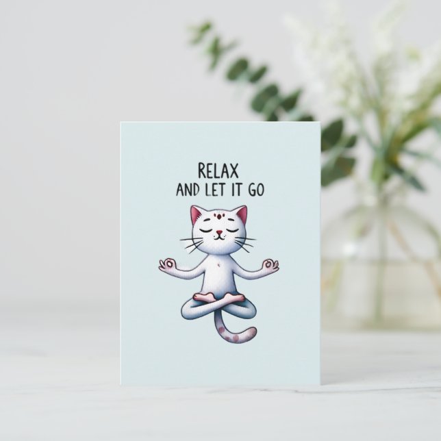 Cat Yoga Pose - Relax and Let It Go Postcard (Standing Front)