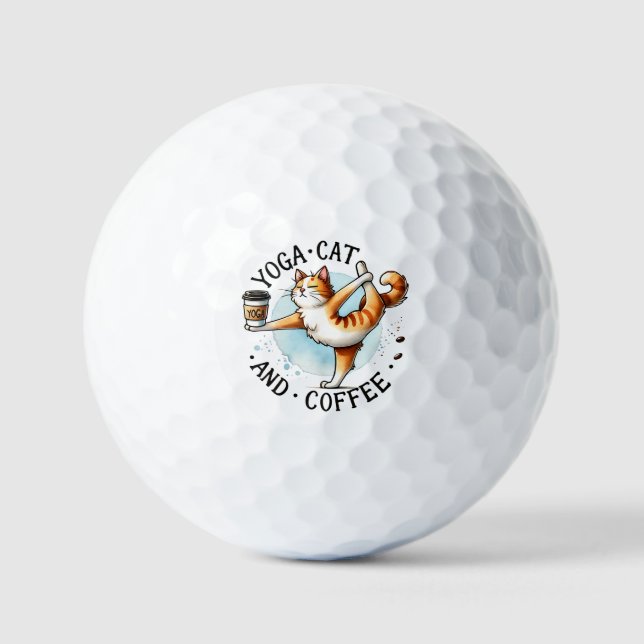 Cat Yoga Pose - Yoga Cat and Coffee Golf Balls (Front)