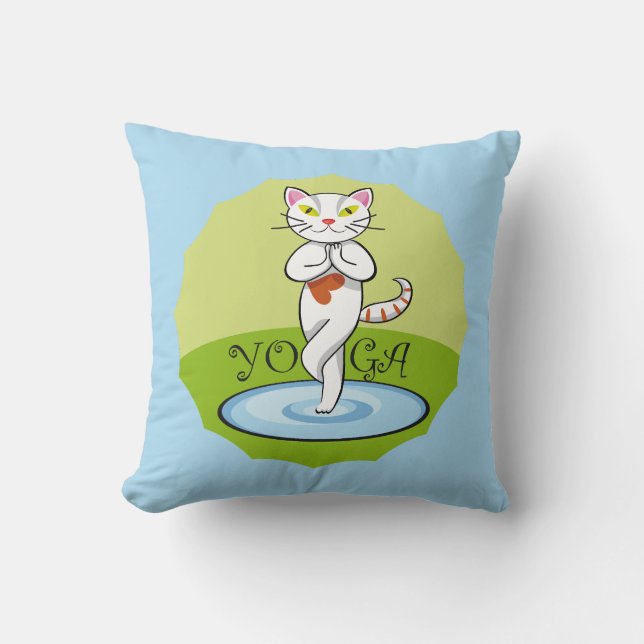 Cat Yoga Throw Pillow (Front)