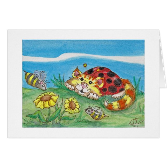 CatABug Chat Ladybug Bumble Bee Mice & Flower Art (Devant horizontal)