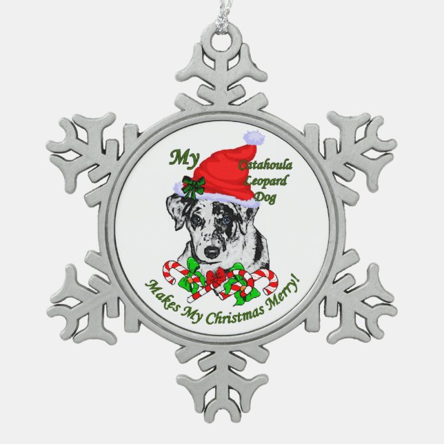 Catahoula Leopard Dog Christmas Snowflake Pewter Christmas Ornament (Front)