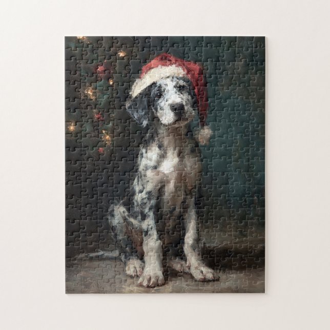 Catahoula Leopard Dog Puppy Christmas Painting Jigsaw Puzzle (Vertical)