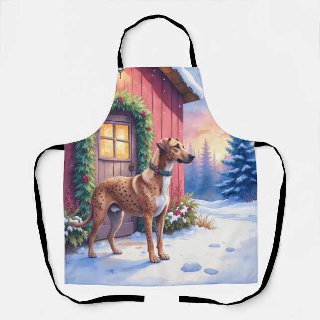 Catahoula Leopard Dog Rustic Barn Christmas Art Apron (Front)