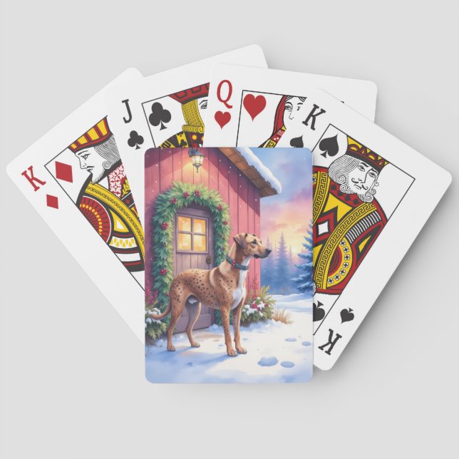Catahoula Leopard Dog Rustic Barn Christmas Art Playing Cards (Back)