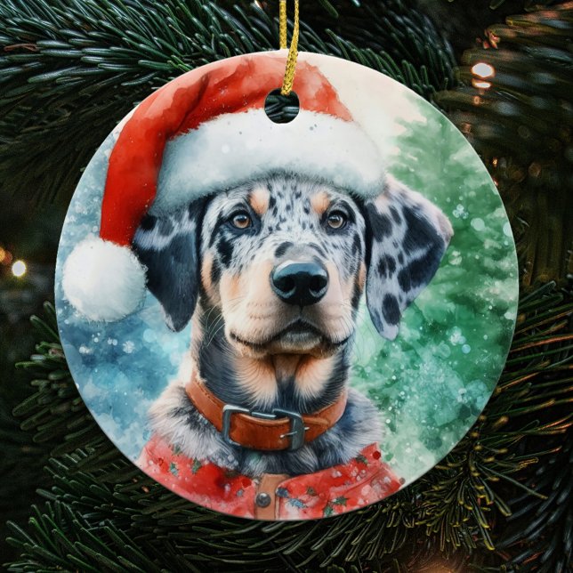 Catahoula Leopard Dog Watercolor Christmas Ceramic Ornament (Creator Uploaded)