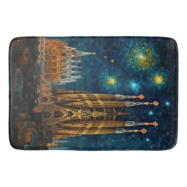 Catalan Starry Night | Gaudí Meets Van Gogh Bath Mat (Front)