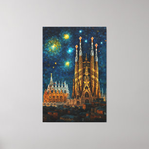 Catalan Starry Night Gaudí Meets Van Gogh Canvas Print