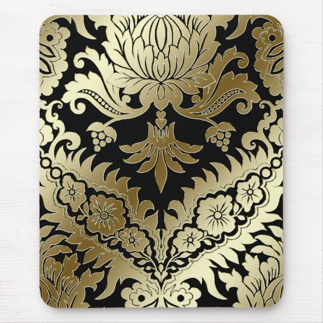 CATALINA DAMASK in GOLD on BLACK Mouse Pad (Front)