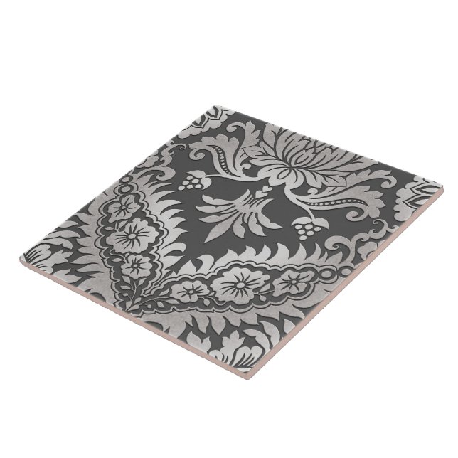CATALINA DAMASK in PEWTER & PLATINUM Tile (Side)