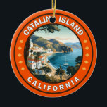 Catalina Island California Travel Art Badge Ceramic Ornament<br><div class="desc">Catalina Island in a vector art style. Santa Catalina,  one of California’s Channel Islands,  lies southwest of Los Angeles. It's known for its wildlife,  dive sites and Mt. Orizaba,  its highest peak.</div>
