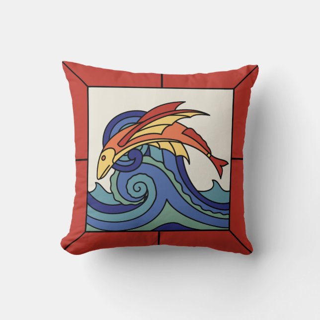 Catalina Island Flying Fish Tile Design Pillow (Front)