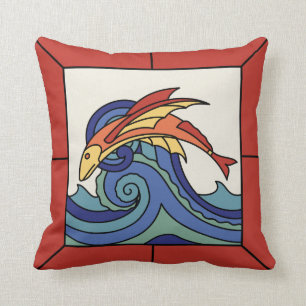 Catalina Island Flying Fish Tile Design Pillow