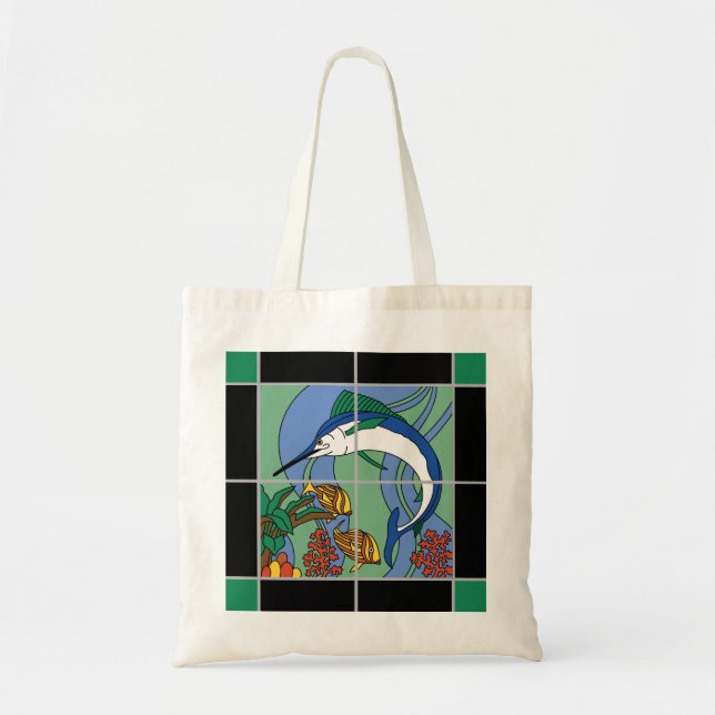 Catalina Island Tile Marlin Mural Tote Bag (Front)