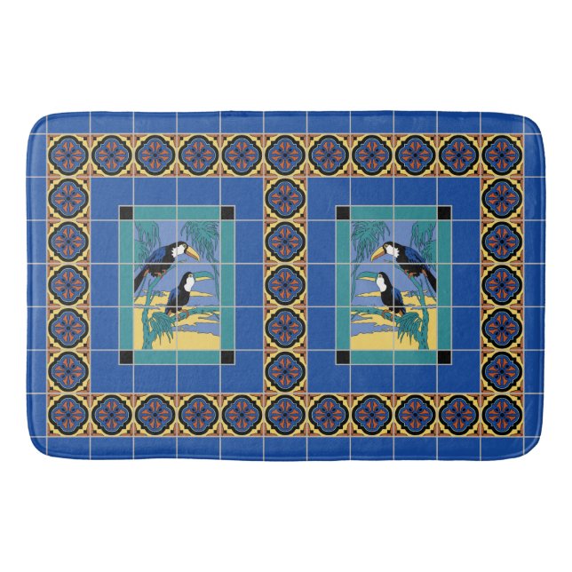 Catalina Island Tile Toucans Design Bath Mat (Front)