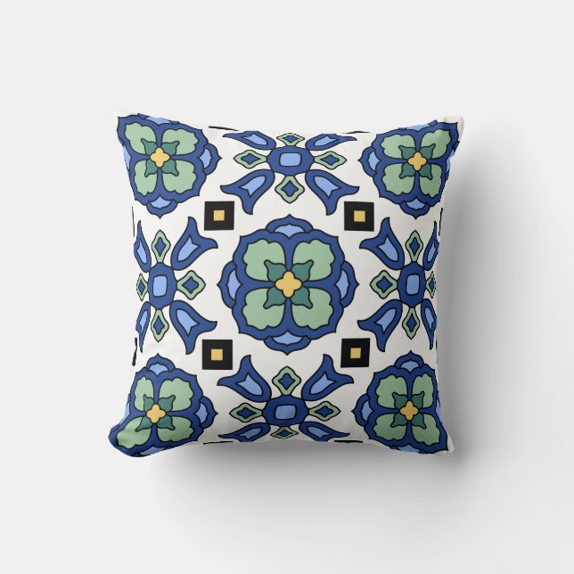 Catalina Island Tile Vintage 1920s Design Throw Pillow (Front)