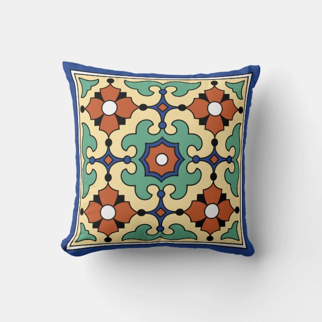 Catalina Island Tile Vintage 1920s Design Throw Pillow (Front)