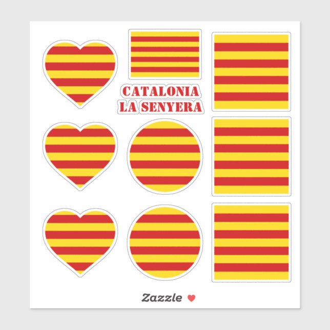 Catalogne autocollants & La Senyera Drapeau Coeur  (Feuille)