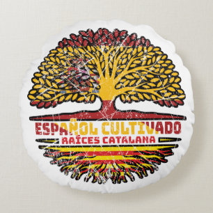 Catalonia Catalan Spain Spanish Tree Roots Flag Round Pillow