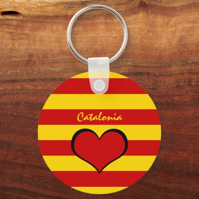 Catalonia Flag & Catalan Heart, travel /La Senyera Keychain (Front)