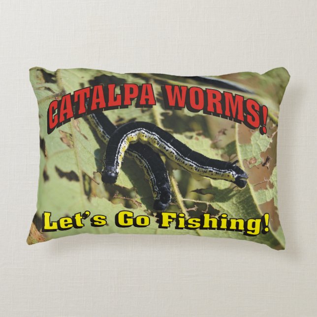 Catalpa Worms! Let's Go Fishing! Decorative Pillow (Back)