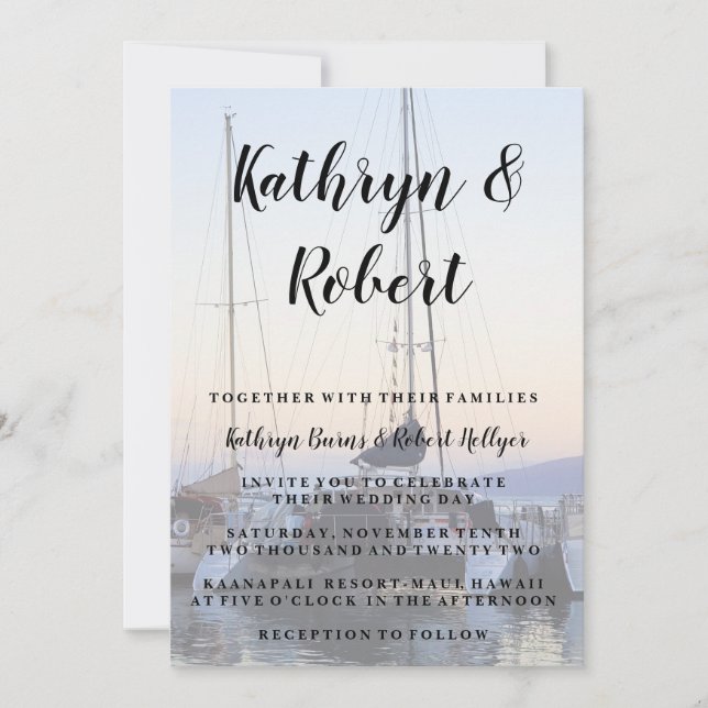 Catamaran In Lahaina Harbour Wedding Invitation (Front)