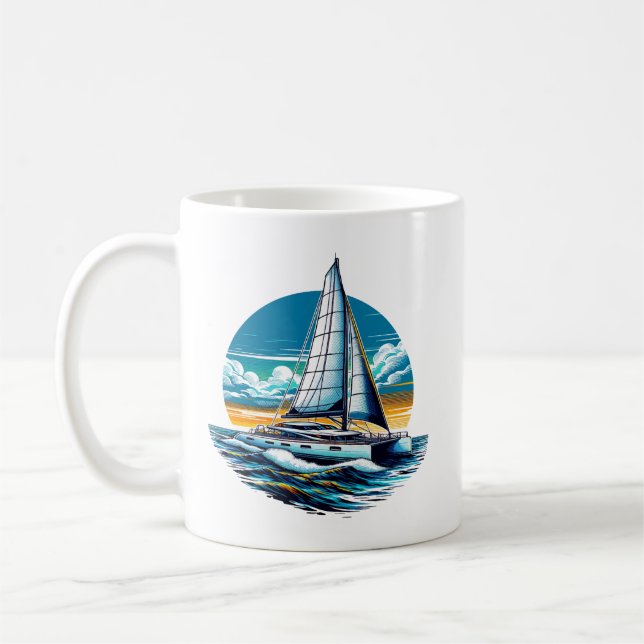 Catamaran Sailboat Coffee Mug (Left)