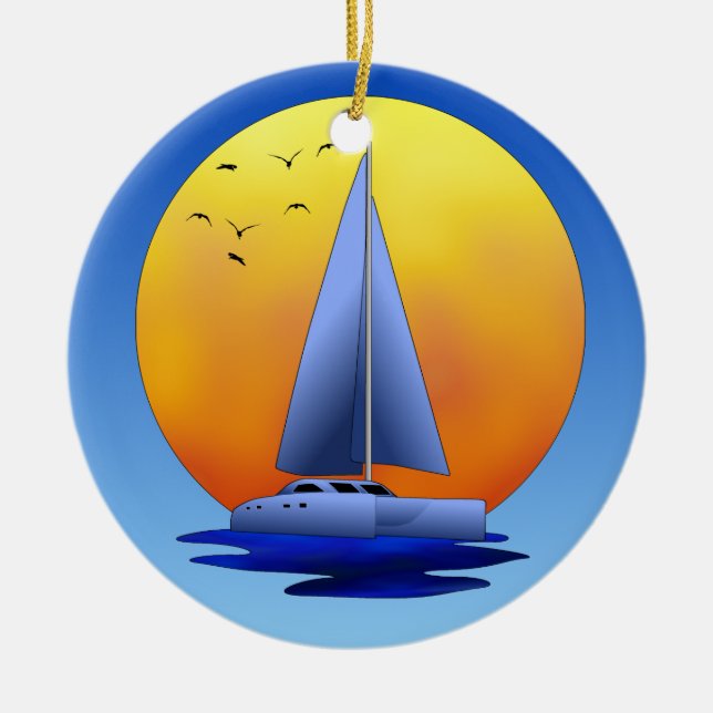 Catamaran Sailing Ceramic Ornament (Front)