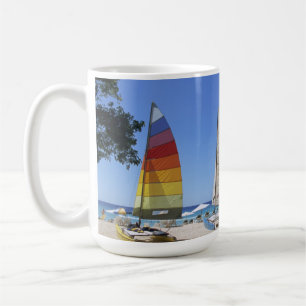 Catamarans And Lifeguard Stand On Beach Coffee Mug