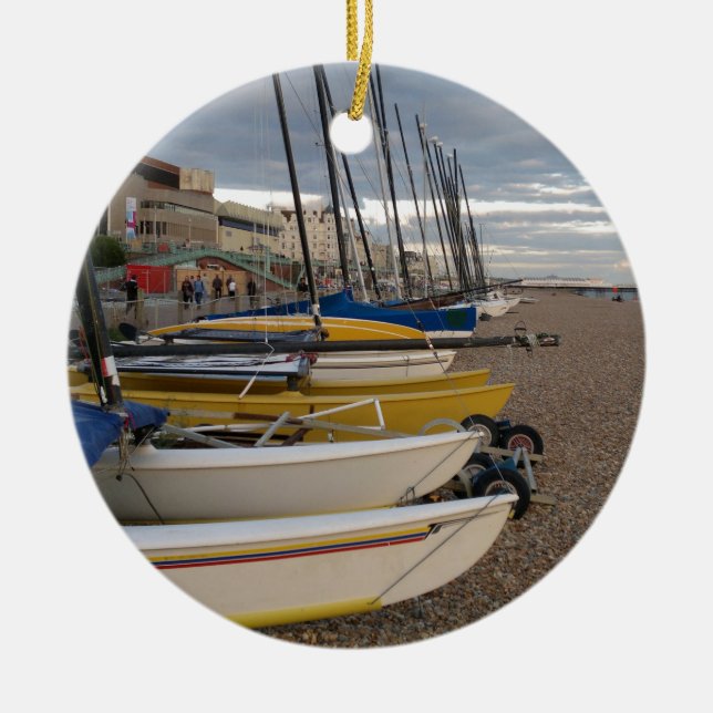 Catamarans On The Beach Ceramic Ornament (Front)