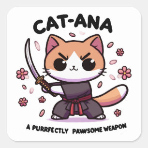 Catana Samurai - Adorable Cat Warrior Square Sticker