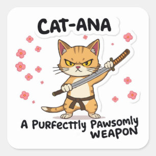 Catana Samurai -  Adorable Cat Warrior Square Sticker