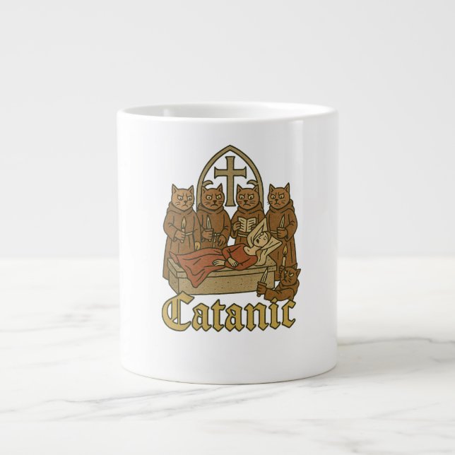 Catanic – Medieval Cat Cult Meme Large Coffee Mug (Front)