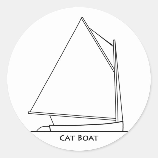 Catboat Sailing Logo (sail plan titled) Classic Round Sticker (Front)