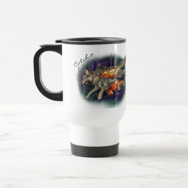 Catch a Dream, Dreamcatcher Wolf~Travel Mug (Left)