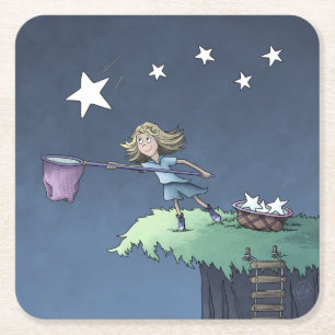 Catch a Falling Star - Collecting Wishes Square Pa Paper Coaster