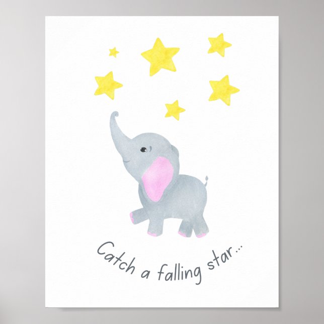 Catch a Falling Star Elephant Nursery Wall Art (Front)
