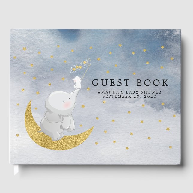 Catch A Star Bunny Elephant Baby Shower Guest Book (Front)