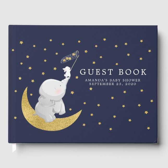 Catch A Star Bunny Elephant Baby Shower Guest Book (Front)