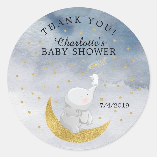 Catch A Star Bunny Elephant Baby Shower Thank You Classic Round Sticker (Front)