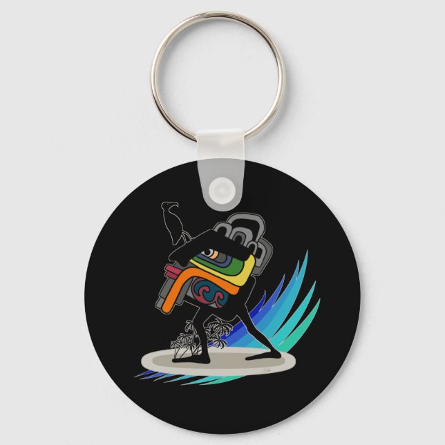 Catch a Wave, Huehue! Stone Surfer Takes Flight Keychain (Front)