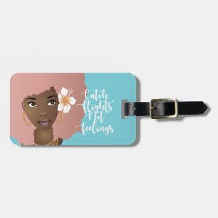 Catch Flight Not Feelings, Flower Pink Afro,  Blue Luggage Tag