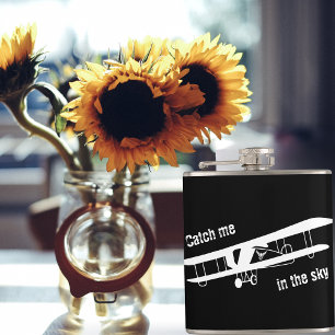 Catch Me in The Sky, Airplane Flying, Minimalist Hip Flask