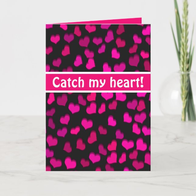 Catch My Heart! Modern Pink Hearts Valentine Card (Front)