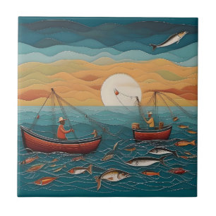 Catch Of The Day Fishing Folk Art, Tile