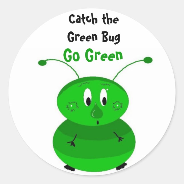 Catch the Green Bug Classic Round Sticker (Front)