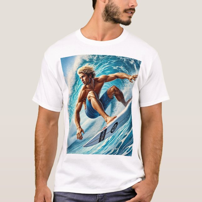 Catch the Perfect Wave – Dynamic Surfer T-Shirt  (Front)