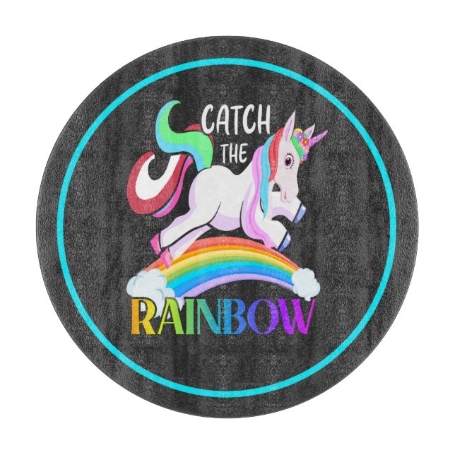 Catch the Rainbow Unicorn Design Cutting Board (Front)