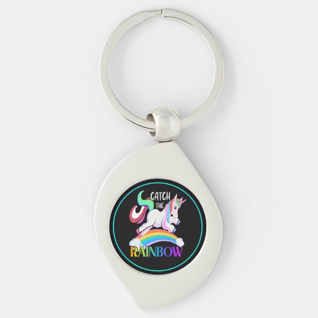 Catch the Rainbow Unicorn Design Keychain (Front)